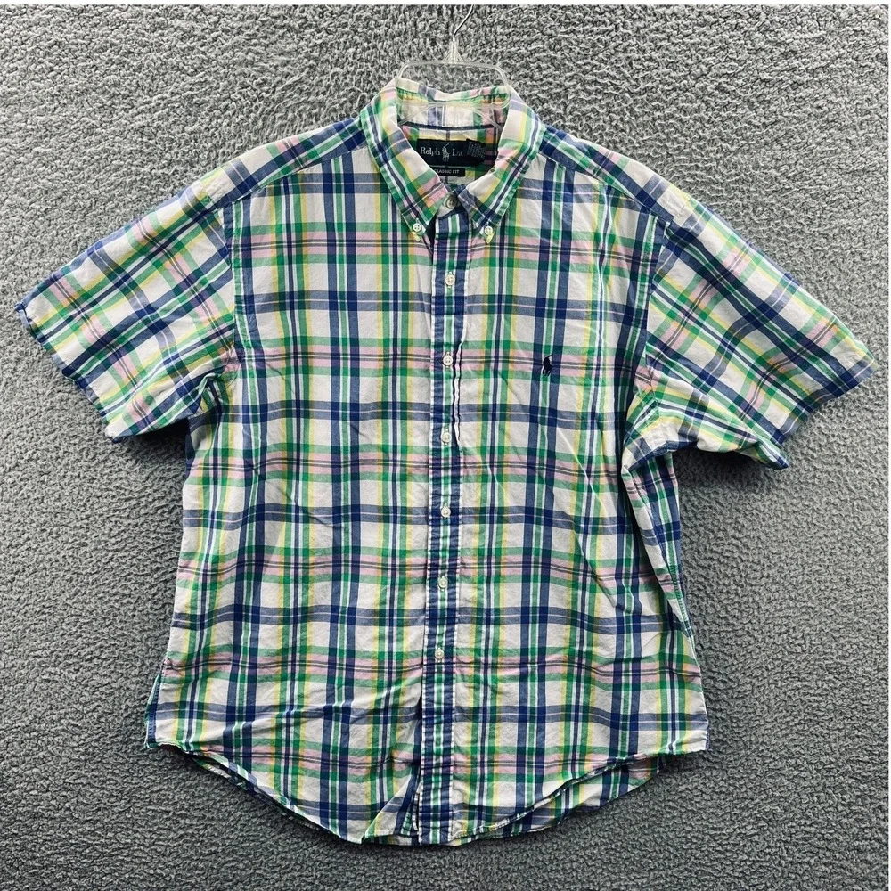 Ralph Lauren‎ Mens Plaid Preppy Shirt XL Academic Classic Fit Button Down Cotton